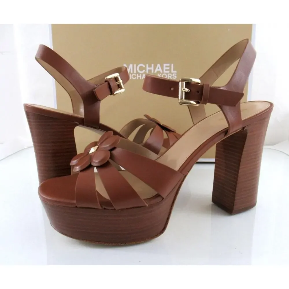 Michael Kors Size 9 Nellie Platform High Heels Sandals Leather Luggage Tan